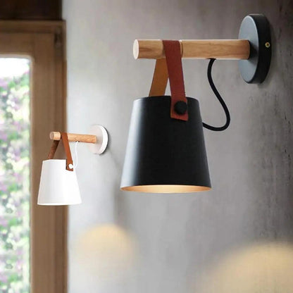 Scandinavische Wandlamp Hout voor Slaapkamer – Minimalistisch Natuurhout Lichtpunt Wit of Zwart