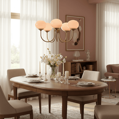 Glazen Kroonluchter Met Roze Witte Of Creme Bollen En Gouden Of Chromen Frame Moderne Design Kroonluchter Met 3 Of 5 Lichtpunten Voor Woonkamer En Eetkamer