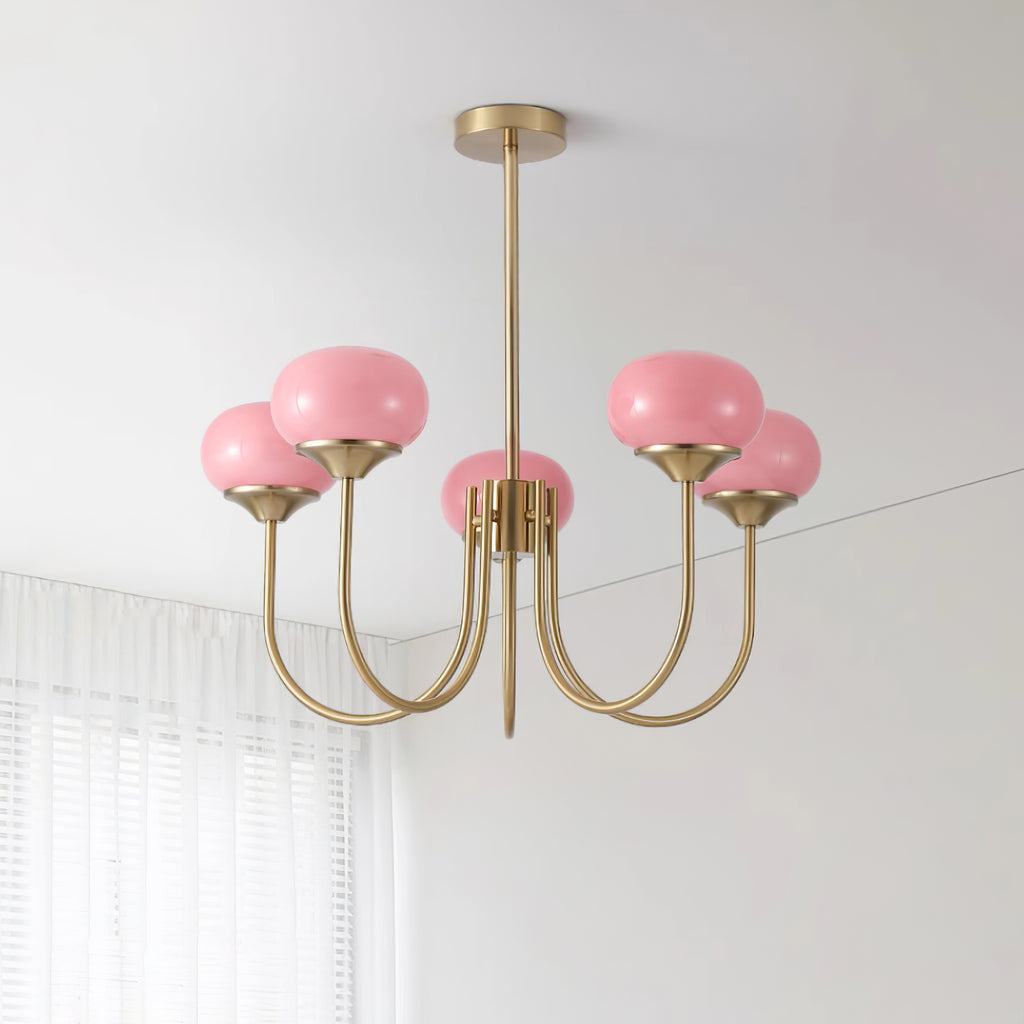 Glazen Kroonluchter Met Roze Witte Of Creme Bollen En Gouden Of Chromen Frame Moderne Design Kroonluchter Met 3 Of 5 Lichtpunten Voor Woonkamer En Eetkamer