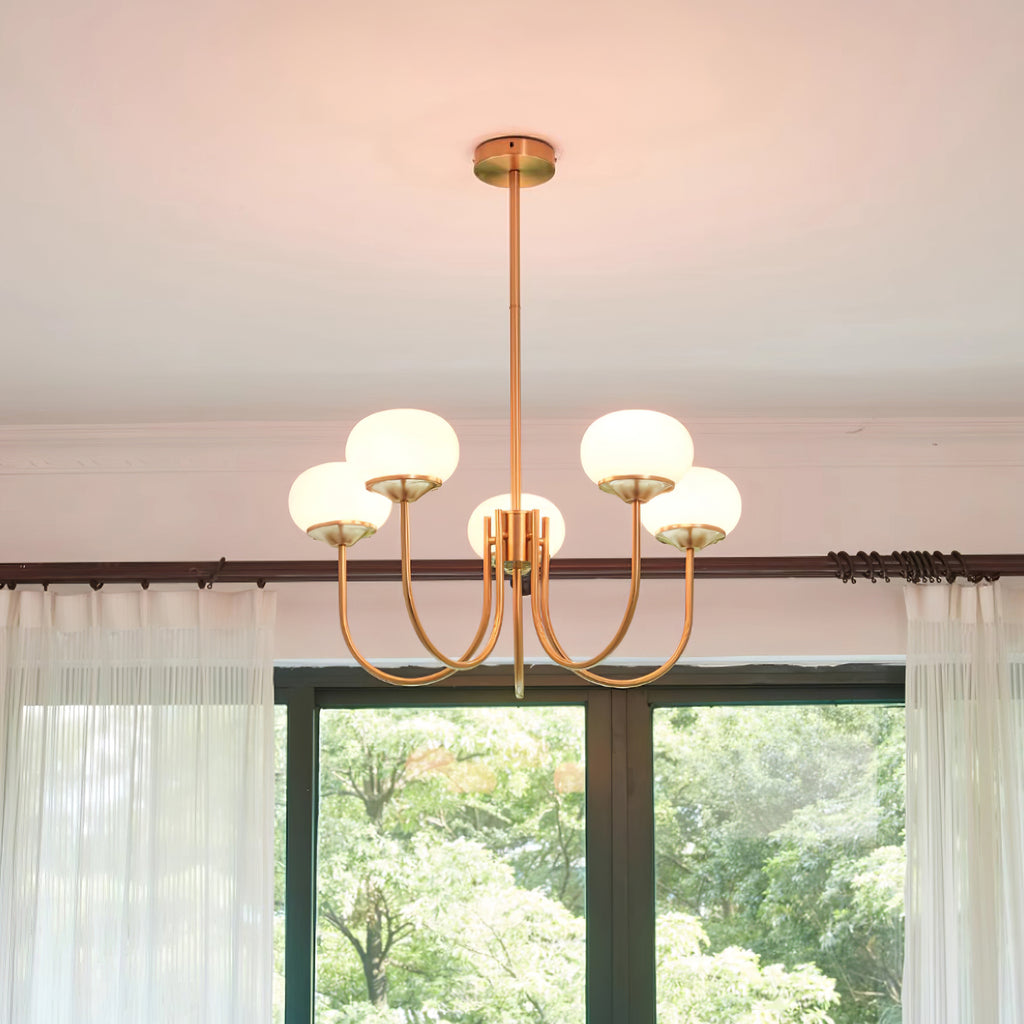 Glazen Kroonluchter Met Roze Witte Of Creme Bollen En Gouden Of Chromen Frame Moderne Design Kroonluchter Met 3 Of 5 Lichtpunten Voor Woonkamer En Eetkamer