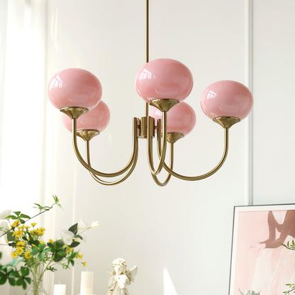 Glazen Kroonluchter Met Roze Witte Of Creme Bollen En Gouden Of Chromen Frame Moderne Design Kroonluchter Met 3 Of 5 Lichtpunten Voor Woonkamer En Eetkamer