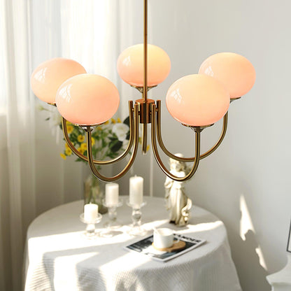 Glazen Kroonluchter Met Roze Witte Of Creme Bollen En Gouden Of Chromen Frame Moderne Design Kroonluchter Met 3 Of 5 Lichtpunten Voor Woonkamer En Eetkamer