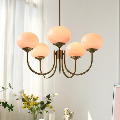 Glazen Kroonluchter Met Roze Witte Of Creme Bollen En Gouden Of Chromen Frame Moderne Design Kroonluchter Met 3 Of 5 Lichtpunten Voor Woonkamer En Eetkamer