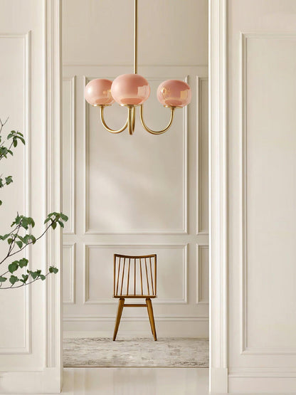 Glazen Kroonluchter Met Roze Witte Of Creme Bollen En Gouden Of Chromen Frame Moderne Design Kroonluchter Met 3 Of 5 Lichtpunten Voor Woonkamer En Eetkamer