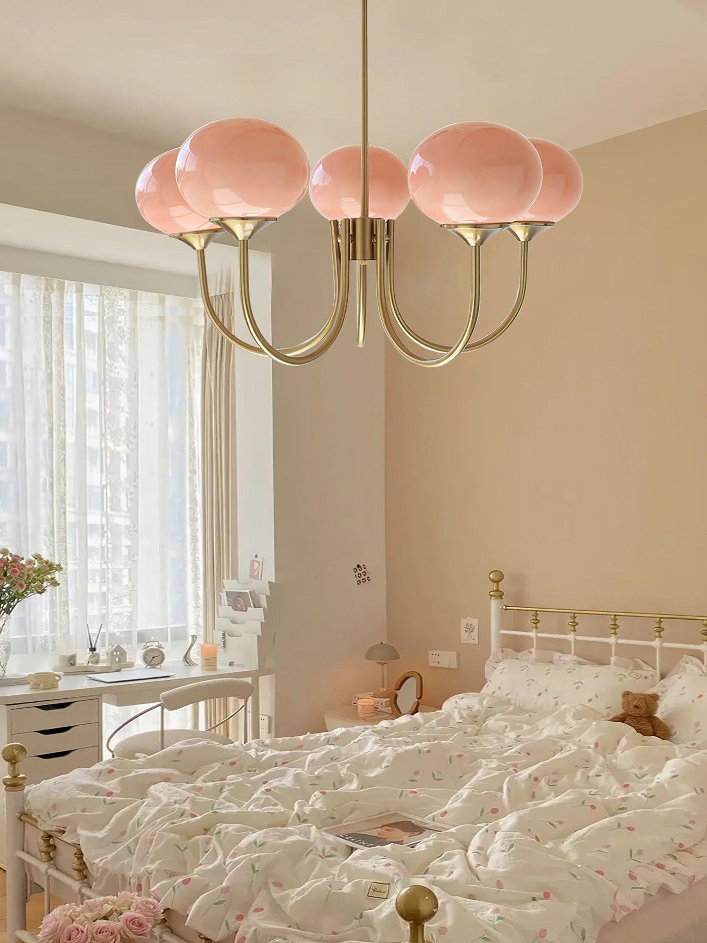 Plafondlamp Glas Roze Goud Retro 3 of 5 Lichts Hanglamp Woonkamer Slaapkamer Eetkamer Luxe
