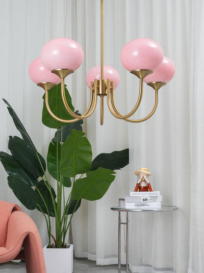 Glazen Kroonluchter Met Roze Witte Of Creme Bollen En Gouden Of Chromen Frame Moderne Design Kroonluchter Met 3 Of 5 Lichtpunten Voor Woonkamer En Eetkamer
