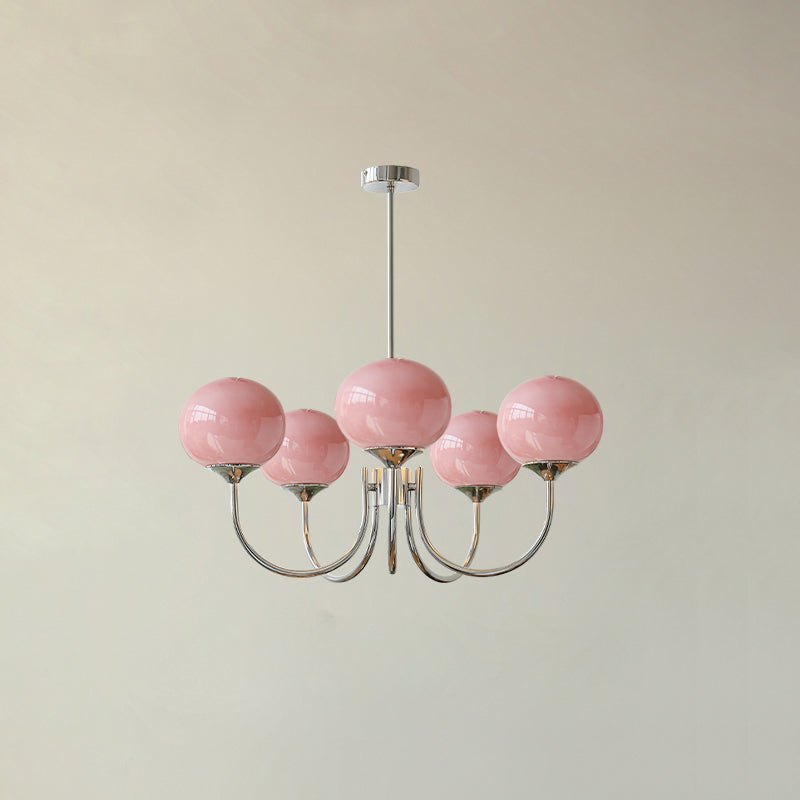 Glazen Kroonluchter Met Roze Witte Of Creme Bollen En Gouden Of Chromen Frame Moderne Design Kroonluchter Met 3 Of 5 Lichtpunten Voor Woonkamer En Eetkamer