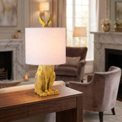 Tafellamp Konijn Goud Resin Linnen Kap E27 50cm Woonkamer Slaapkamer Decoratieve Nachtkastlamp Dierenlamp Sfeerverlichting