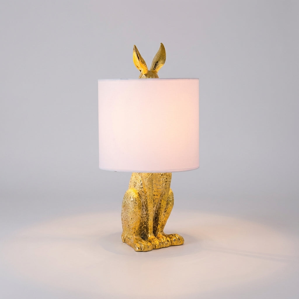 Tafellamp Konijn Goud Resin Linnen Kap E27 50cm Woonkamer Slaapkamer Decoratieve Nachtkastlamp Dierenlamp Sfeerverlichting