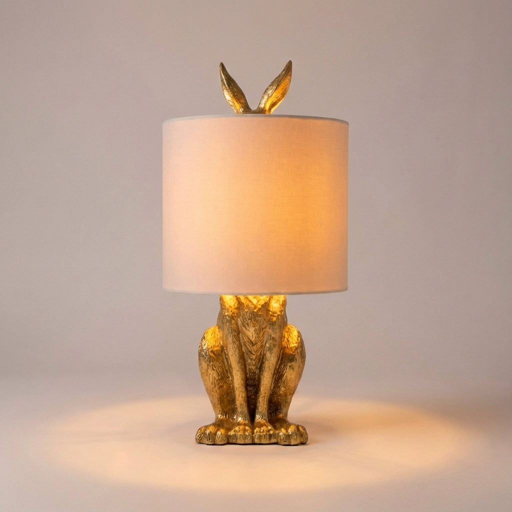 Tafellamp Konijn Goud Resin Linnen Kap E27 50cm Woonkamer Slaapkamer Decoratieve Nachtkastlamp Dierenlamp Sfeerverlichting