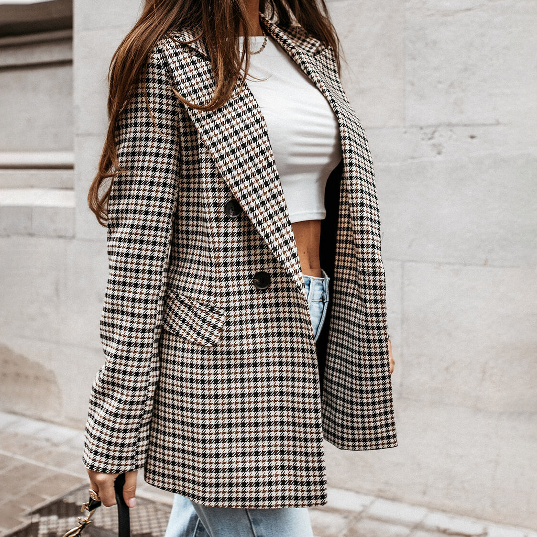 Klassieke Blazer Geruit Dubbel Geknoopt Stijlvol Design