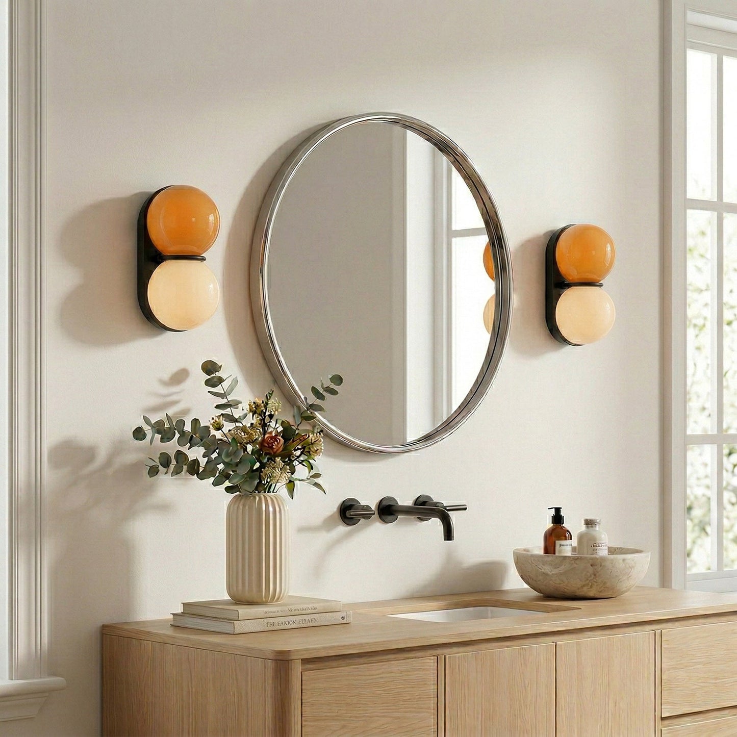 Moderne Dubbele Glazen Wandlamp – Speelse Verlichting met Gekleurde Glazen voor Slaapkamer & Kinderkamer
