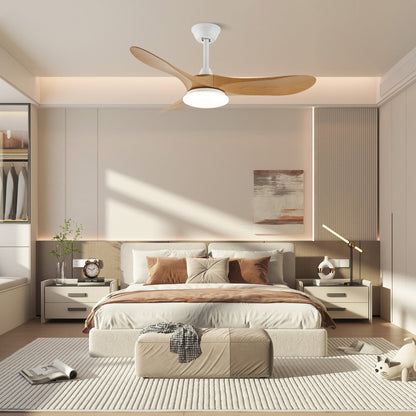 Scandinavische Plafondventilator met Verlichting | Moderne Ventilator met LED | Afstandsbediening & 6 Snelheden | Zwart Wit Houtnerf | Voor Slaapkamer Woonkamer | 106/132 cm