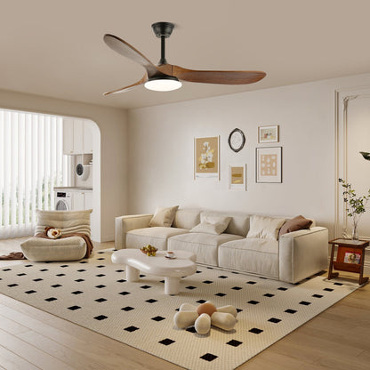 Scandinavische Plafondventilator met Verlichting | Moderne Ventilator met LED | Afstandsbediening & 6 Snelheden | Zwart Wit Houtnerf | Voor Slaapkamer Woonkamer | 106/132 cm