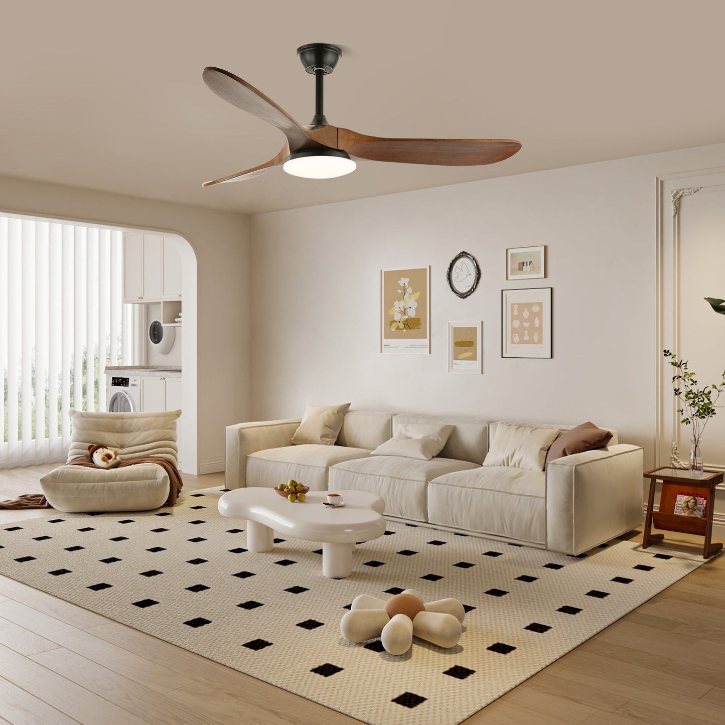 Plafondventilator met LED-verlichting — Modern design met houtnerf en 6 snelheden