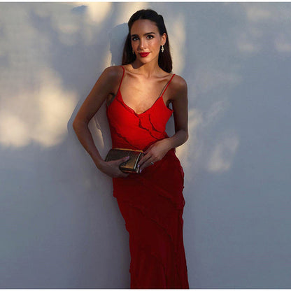 Lange Zomerjurk Vrouw Maxi Ruffles Split Jurk Zomer