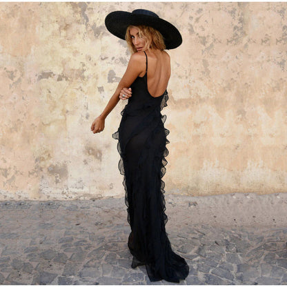 Lange Zomerjurk Vrouw Maxi Ruffles Split Jurk Zomer