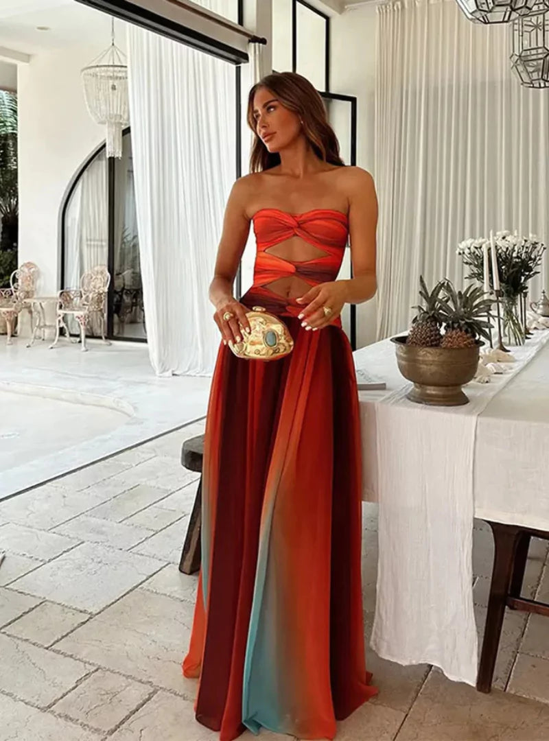 Zomerjurk Rood Oranje Bandeau-Model met Cut-Outs - StudioMarella