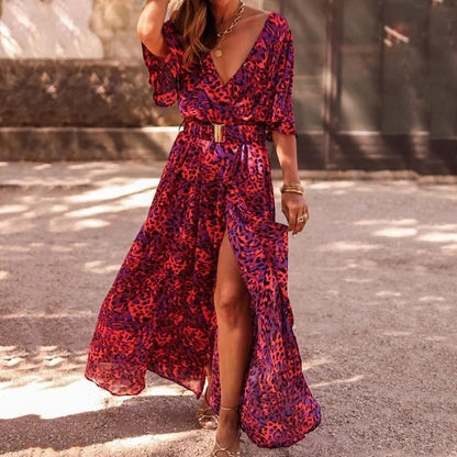 Zomerse Maxi Jurk met Overslag en Hoge Split