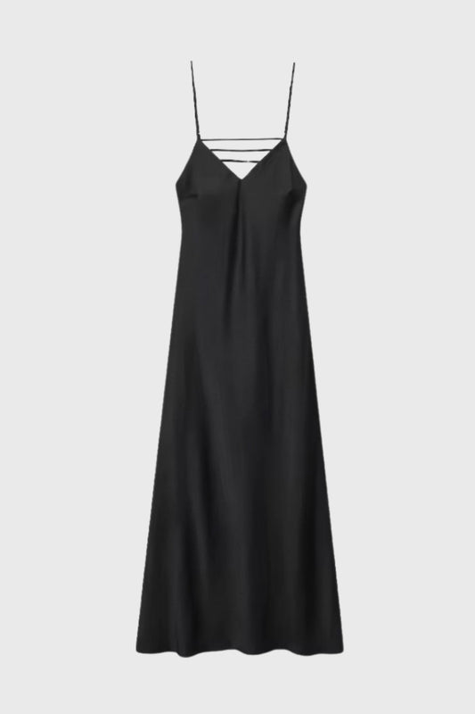 Maxi Jurk Dames Glanzend V Hals Open Rug Jurk - StudioMarella
