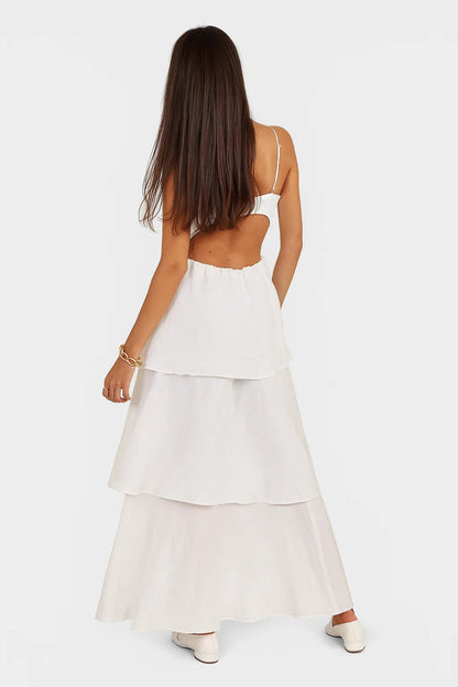 Dames Maxi Jurk met Cut-out en Gelaagde Rok