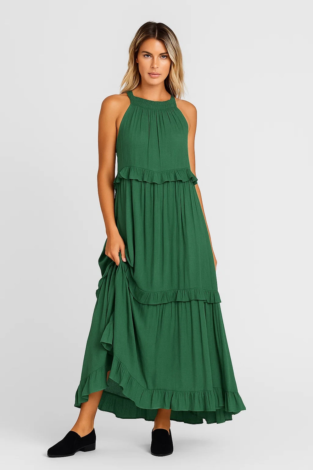 Zomer Maxi Jurk Dames Halternek Ruches Zwart/Wit - StudioMarella