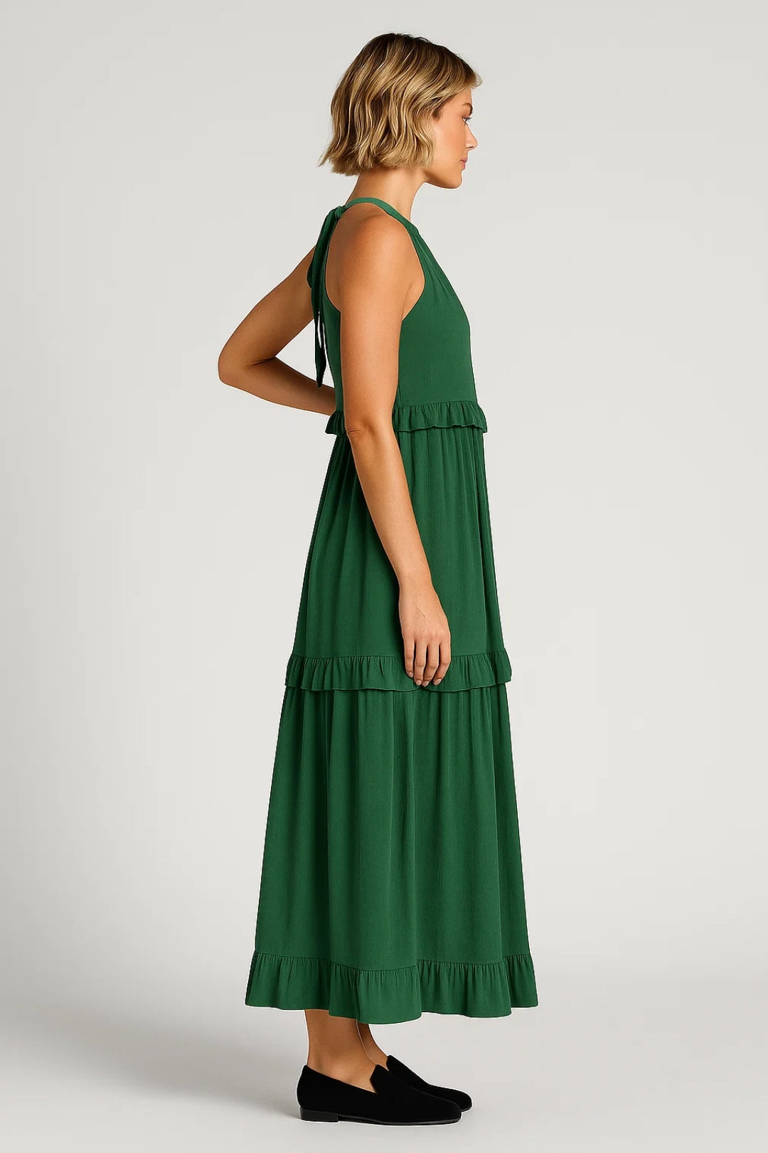 Zomer Maxi Jurk Dames Halternek Ruches Zwart/Wit