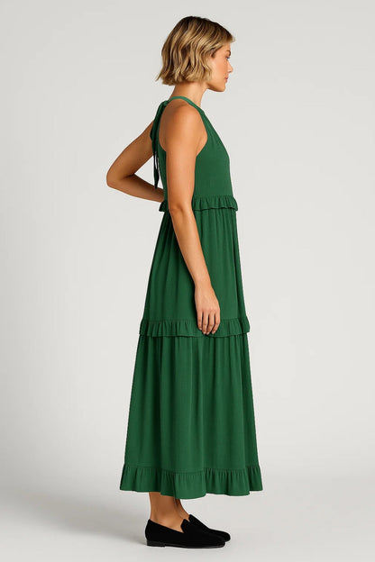 Zomer Maxi Jurk Dames Halternek Ruches Zwart/Wit