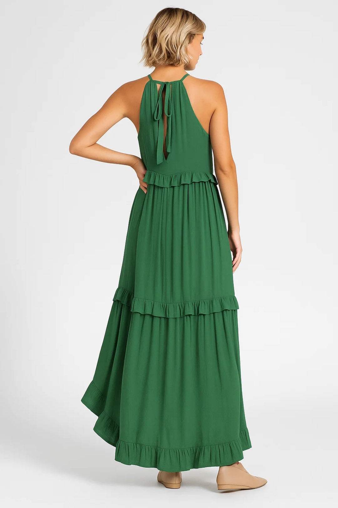 Zomer Maxi Jurk Dames Halternek Ruches Zwart/Wit