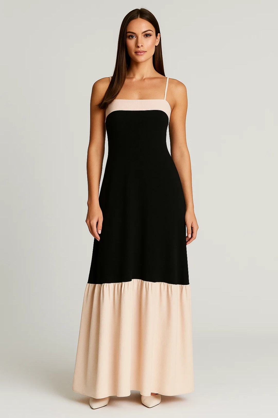 Zomer Maxi Jurk Dames met Smalle Bandjes Colour Block