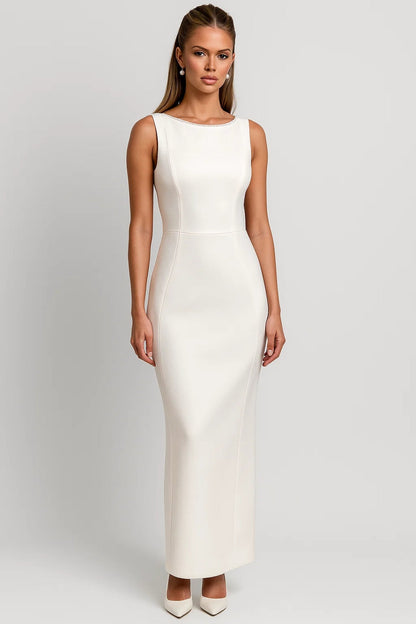 Dames Maxi Jurk Elegante Parel Details Strakke Pasvorm