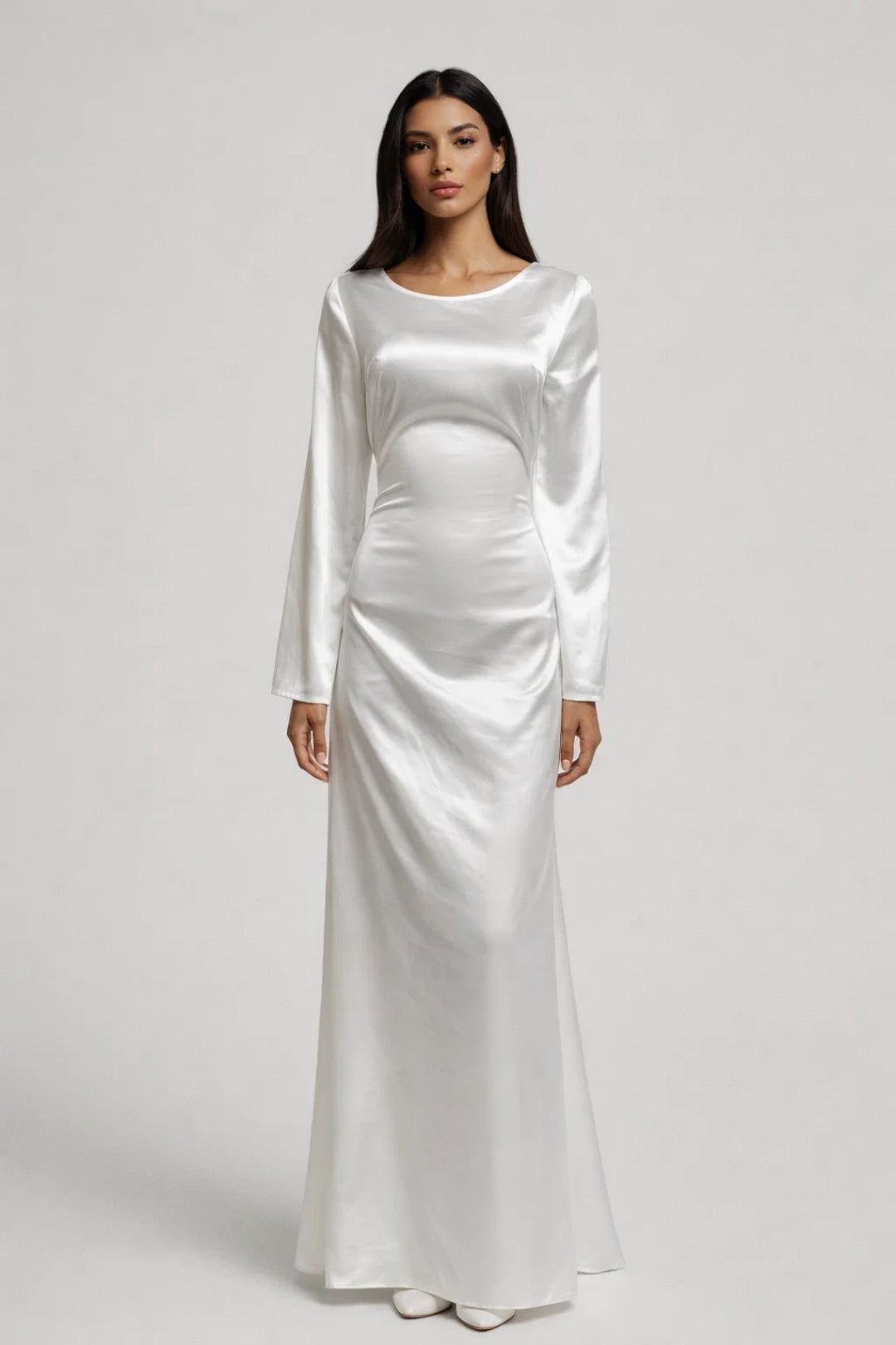 Dames Maxi Jurk Lange Mouwen Glanzend Ronde Hals Trendy - StudioMarella