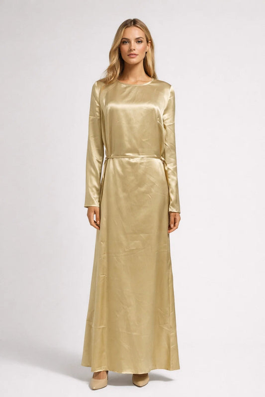 Elegante Maxi Jurk Lange Mouwen en Ceintuur voor Dames - StudioMarella