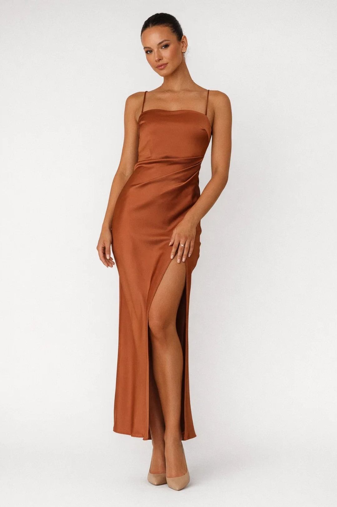 Elegante Maxi Jurk Dames Strapless met Split en Spaghettibandjes - StudioMarella