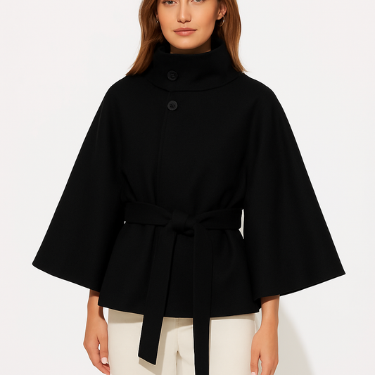 Dames Lange Cape Jas Elegante Mantel Zwart - StudioMarella