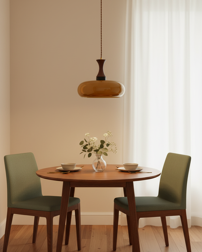 Amber glazen hanglamp – warme sfeerverlichting voor woonkamer en eetkamer