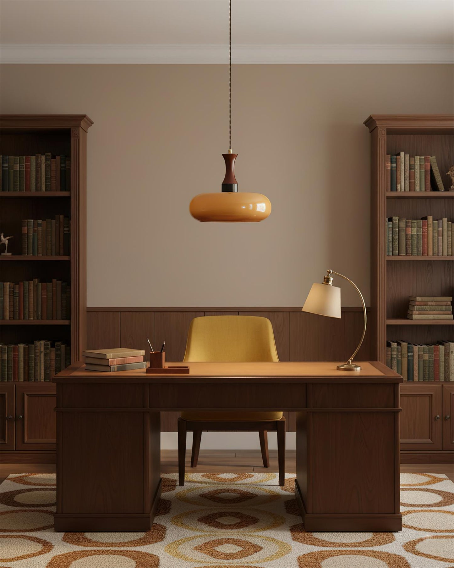 Amber glazen hanglamp – warme sfeerverlichting voor woonkamer en eetkamer