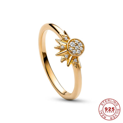 Zon en Maan Ring Set 925 Sterling Zilver met Kristal Verstelbare Ringen Goud en Zilver