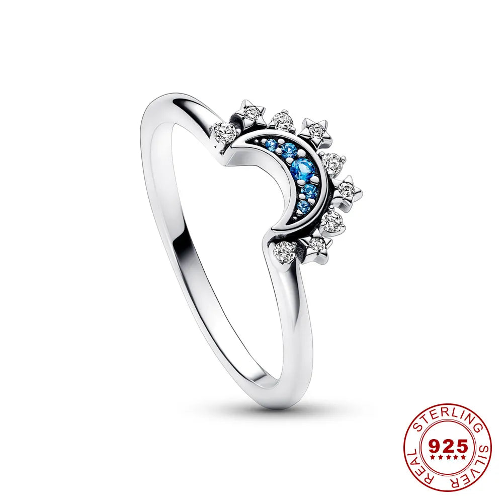 Zon en Maan Ring Set 925 Sterling Zilver met Kristal Verstelbare Ringen Goud en Zilver