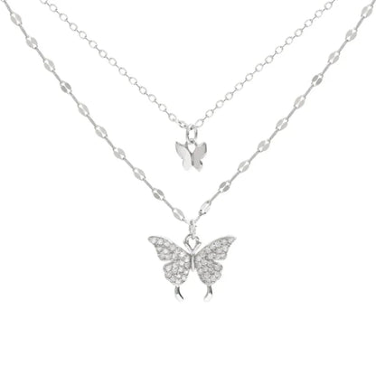 Gelaagde Sieraden Set Zilver met Vlinder Hanger Kristal voor Dagelijks Dragen