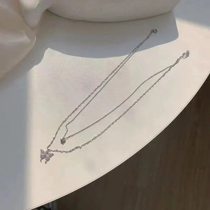 Gelaagde Sieraden Set Zilver met Vlinder Hanger Kristal voor Dagelijks Dragen