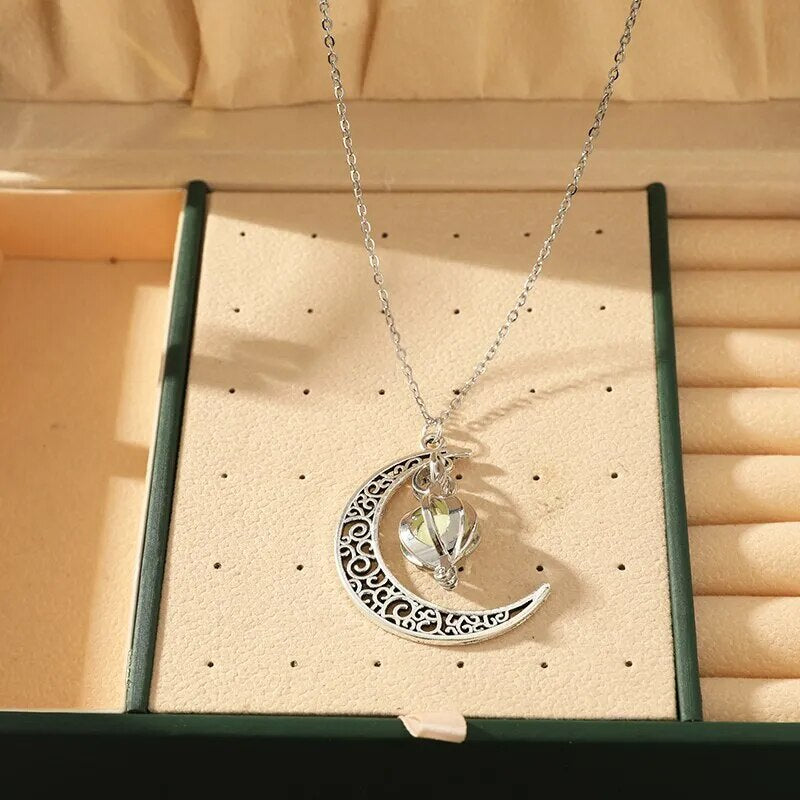 Maansteen Hanger Ketting Zilverkleurig Edelstaal Vrouwensieraad Etherische Glans Intuïtie Symbool
