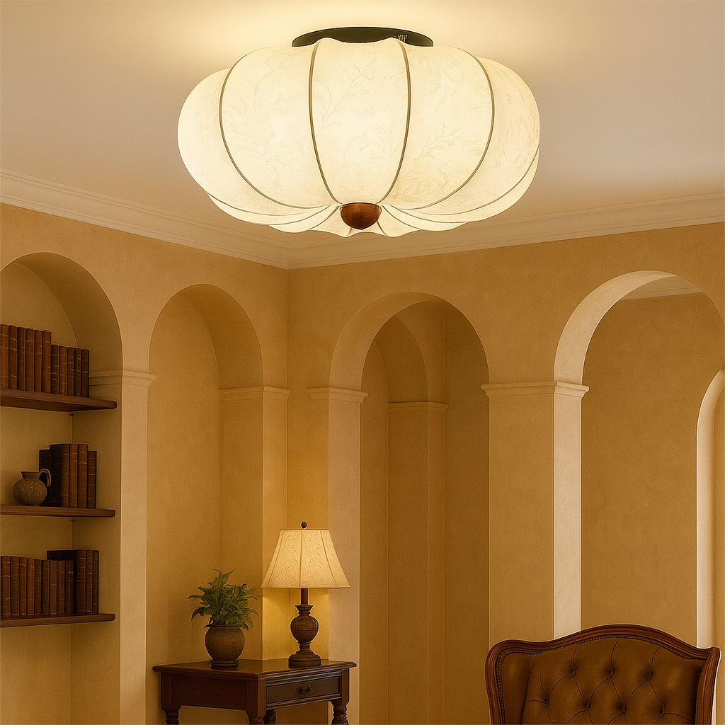 Middeleeuwse zijden plafondlamp E27 stof wit plafondlamp woonkamer slaapkamer hal klassieke verlichting rond design 40cm 50cm 60cm