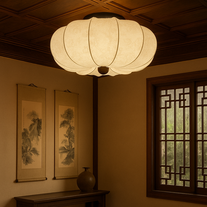 Middeleeuwse zijden plafondlamp E27 stof wit plafondlamp woonkamer slaapkamer hal klassieke verlichting rond design 40cm 50cm 60cm