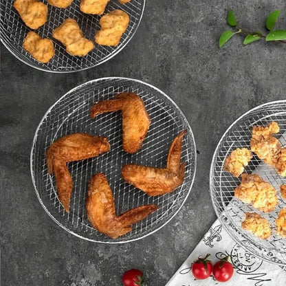 Stapelbare Mandjes voor Heteluchtfriteuses – RVS 304 – Inclusief 2 Hittebestendige Tangen – Rond, Rechthoekig of Vierkant