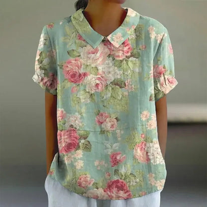 Vrouwelijke Zomerblouse Katoen Bloemenprint Elegante Stijl
