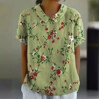 Vrouwelijke Zomerblouse Katoen Bloemenprint Elegante Stijl