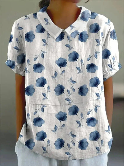 Vrouwelijke Zomerblouse Katoen Bloemenprint Elegante Stijl