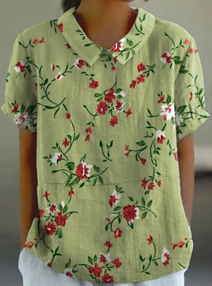 Vrouwelijke Zomerblouse Katoen Bloemenprint Elegante Stijl