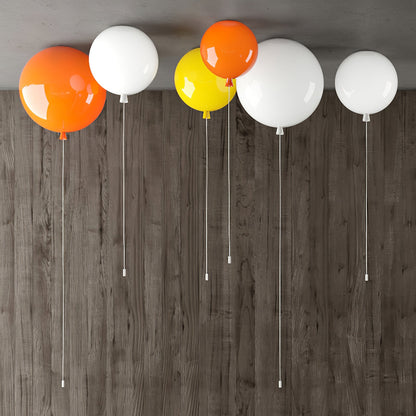 Ballonlamp Plafondlamp Plastic Wit Blauw Roze Oranje Kinderkamer Woonkamer Ø25 Ø30 Ø35cm Hanglamp Speels Trekkoordje